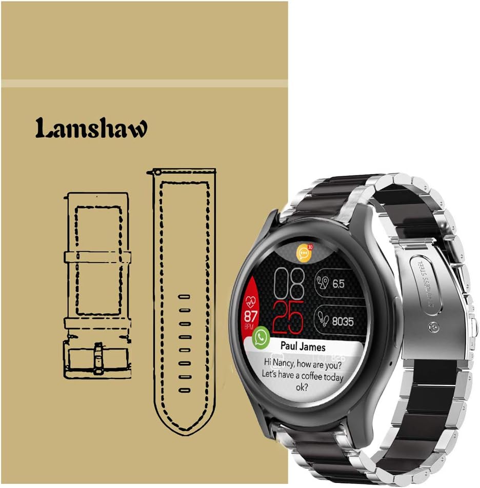 Compatible for MyKronoz ZeRound3 Band, Blueshaw Stainless Steel Metal Replacement Straps Compatible for MyKronoz ZeRound 3 / MyKronoz Zesport 2 Smartwatch (Silver-Black)