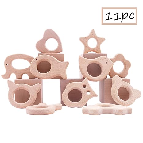 Promise Babe 11pc Baby Hölzerne Kinderkrankheiten Animal Fish Krankenpflege Spielzeug Organisches Holztier Kleinkinder Beißri