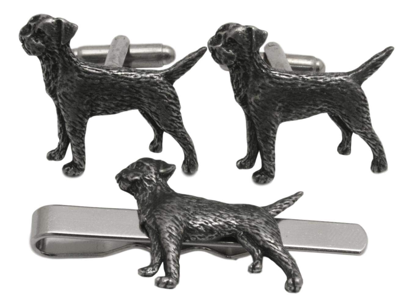 Border Terrier Cufflinks and Tie Bar Slide Gift Set