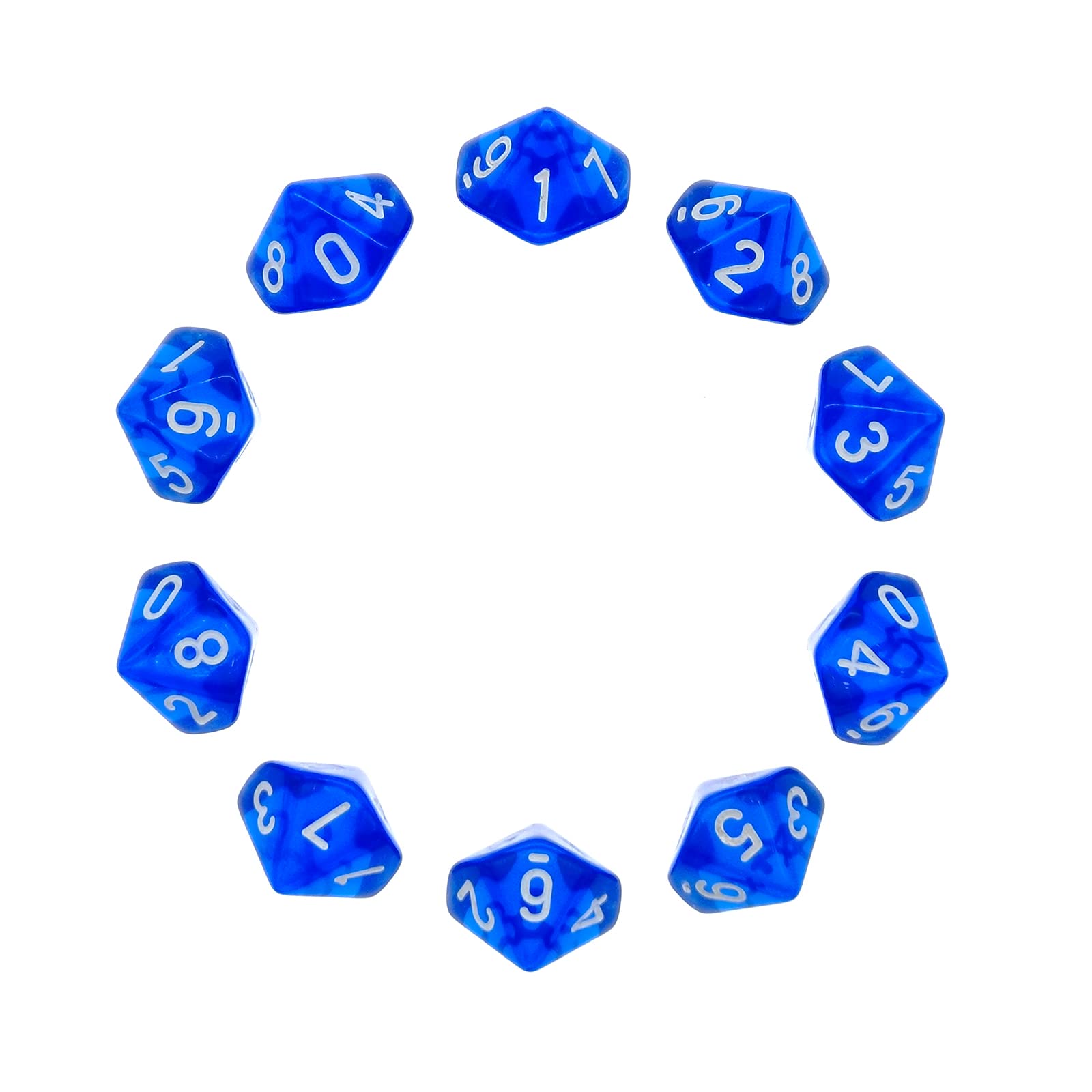 D10 Dice, 10 pcs Polyhedral Dices Set Clear 10 Sided Dices for DND MTG RPG Dungeons and Dragons Party Transparent Blue