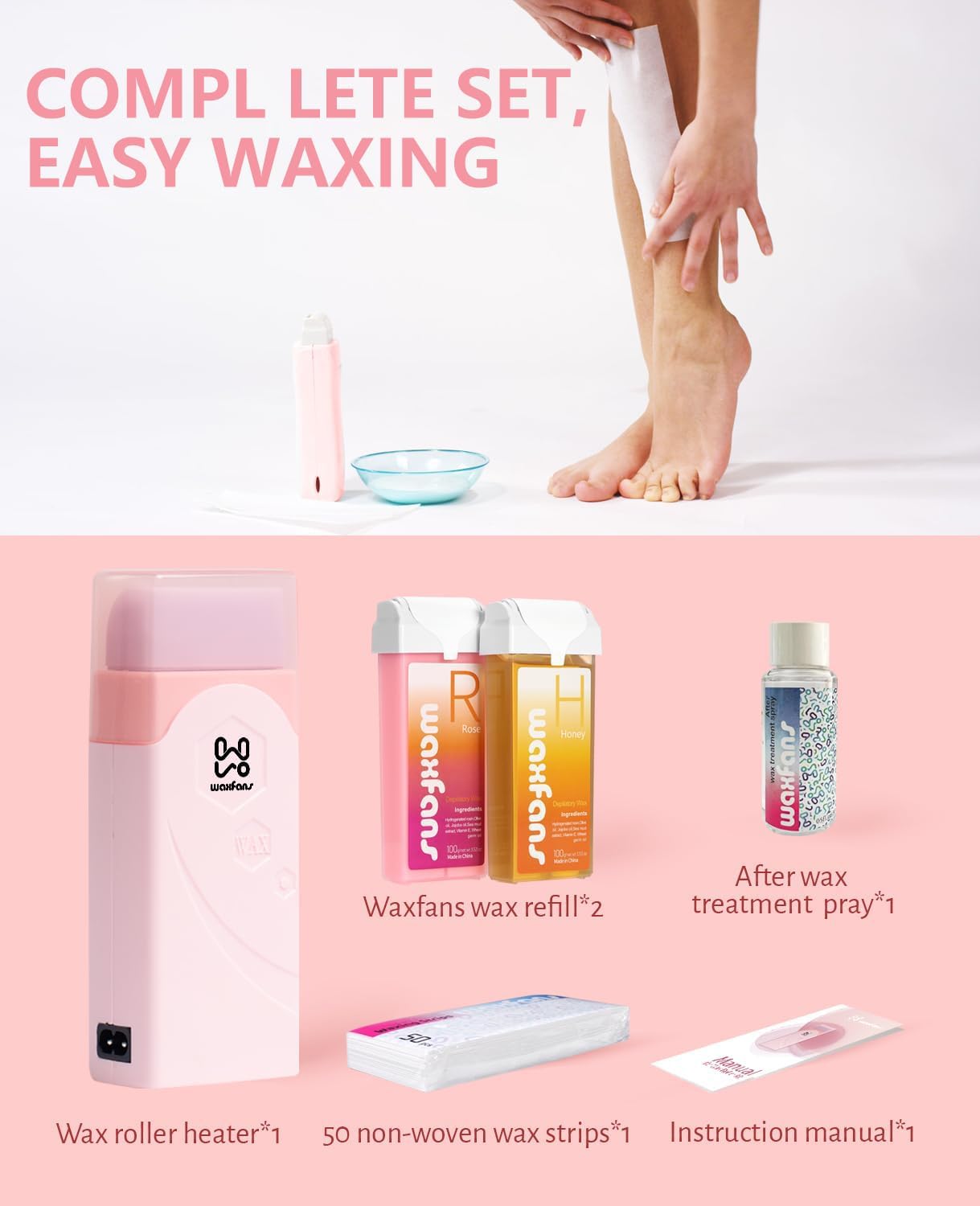 Roll On Wax kit,Waxing Kit for Women, Wax Roller, Roll On Wax Warmer for Hair Removal,at Home Waxing Kit for Women men,Soft Wax Heater for Larger Areas of the Body(pink)