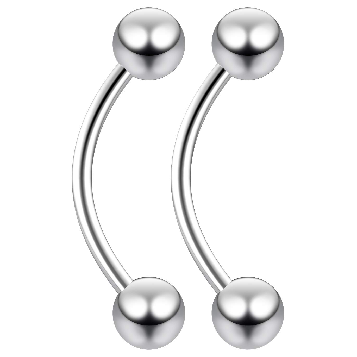 2pc 0.8mm 20g Surgical Steel Banana J-Curve Barbell 3mm Ball Eyebrow Navel Bar Banana Bar Lip Tragus Ring Piercing Jewellery - 8mm
