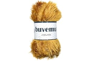 Buvemu Eyelash Fun Fur Yarn 100 Gram (3.53 Ounces) 175 Yards (160 Meters) (Gold)