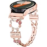 Cute Metal Bracelet Band Compatible with Galaxy Watch 7 6 5 4 FE Band 40mm 44mm/Watch 6 4 Classic/Active 2/Watch 5 Pro Band 45mm Women, 20mm Bling Diamond Jewelry Metal Strap Dressy Fancy Wristband