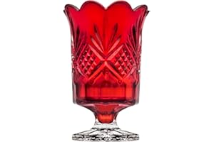 Godinger Dublin Collection Crystal Hurricane Votive Candle Holder, Red