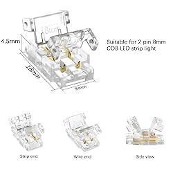 RGBZONE 12Pcs 2pin 8mm COB LED Connectors Strip to