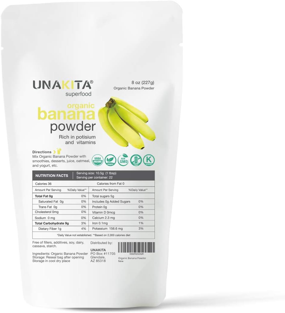 Unakita Organic Banana Fruit Powder, All Natural, Gluten-Free, Freeze-Dried, Raw, Vegan, No Fillers, Non-GMO, Source of Fiber & Vitamins, Super Food, Great Source of Protein for Smoothies (8oz).