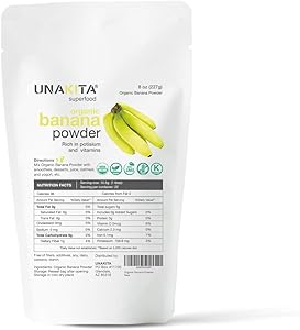 Unakita Organic Banana Fruit Powder, All Natural, Gluten-Free, Freeze-Dried, Raw, Vegan, No Fillers, Non-GMO, Source of Fiber & Vitamins, Super Food, Great Source of Protein for Smoothies (8oz).