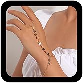 YienDoo Gold Sequins Bracelet Finger Chain Disc Link Wrist Chain Slave Bracelet Boho Sequins Charm Hand Chain Bracelet Jewellery Gift for Women