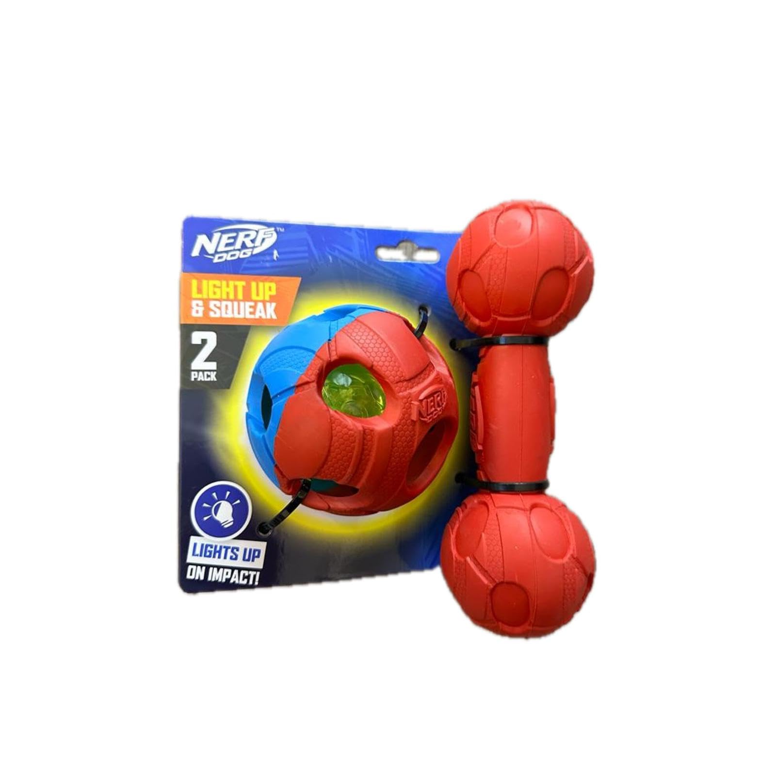 Nerf Dog Light up and Squeak 2 Pack Bone and Ball