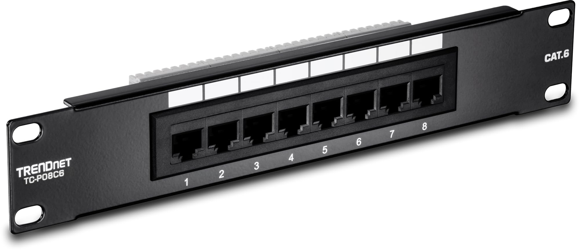 TRENDnet 8-Port Cat6 Unshielded RackMount Patch Panel, 10 Inch Wide, 8 x Gigabit RJ-45 Ethernet Ports, TC-P08C6, Black