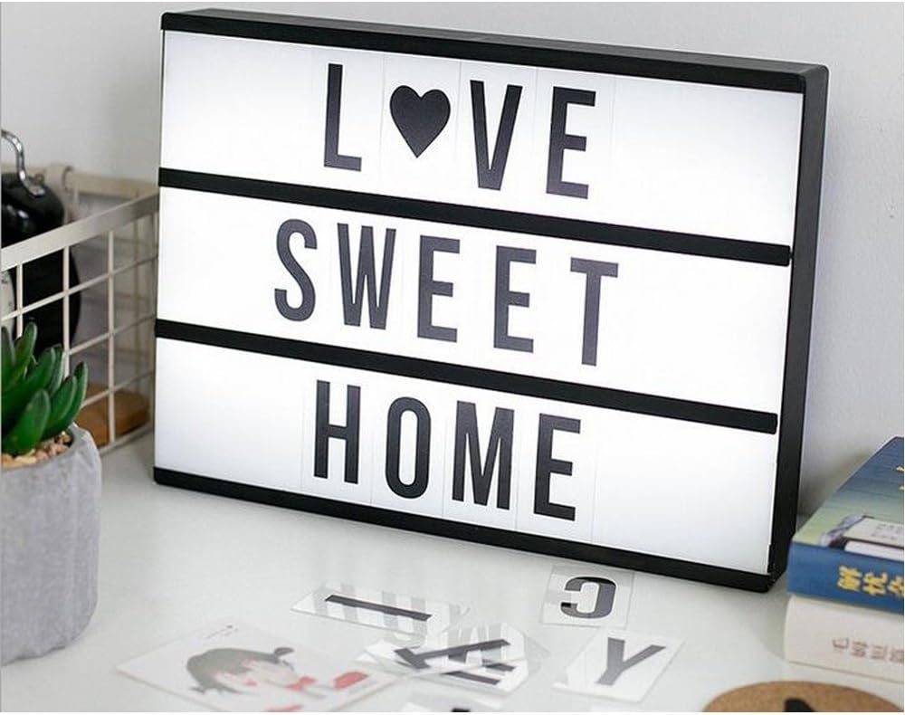 A4 Cinematic LED Light Box Led Sign Message Board Lightbox Set with 90 Letters Number Symbols Lights + USB Cable Light Up Box Perfect for All Occasions