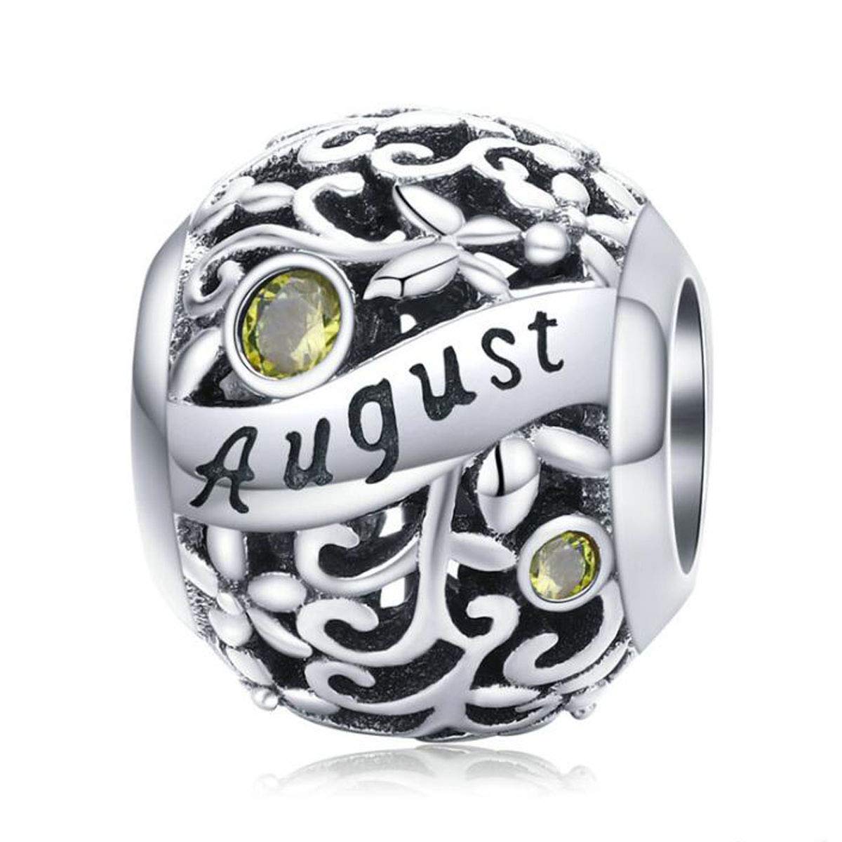 Women September October Birthstone Charm Beads 925 Sterling Silver Charms Happy Birthday 12 Birthstone Charms fit for Pandora Bracelets (August Birthstone Charm)