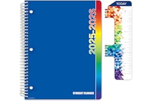 Global Datebooks Dated Middle School or High School Student Planner for Academic Year 2025-2026 Includes Ruler/Bookmark and Planning Stickers (Block Style - 8.5"x11" - Blue Colors)