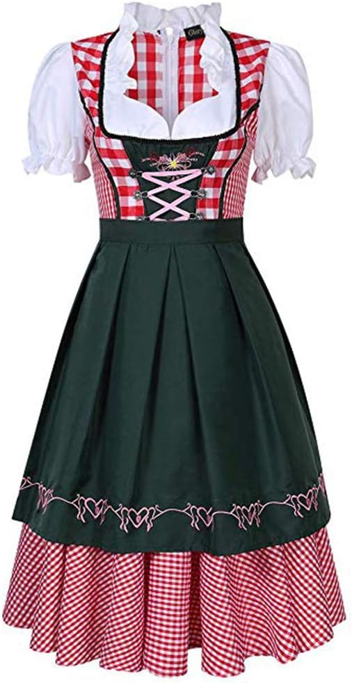 herocome Womens Beer Costume Oktoberfest Halloween Party Maid Plaid Fancy Dress Plus Size