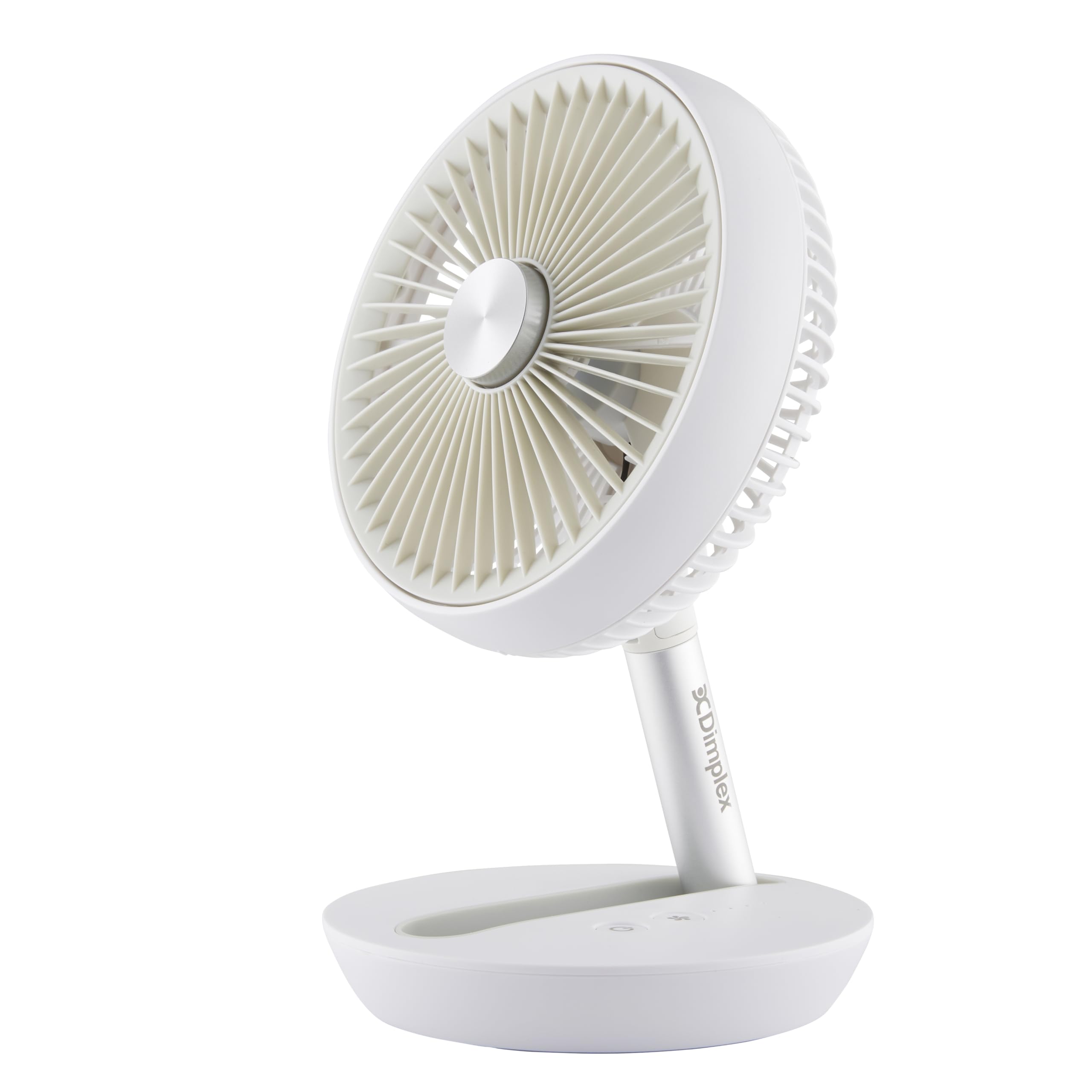 Dimplex DXRCFN Cordless Desk Fan – 15-Hour Battery Life, 4000mAh USB-C Rechargeable, Whisper Quiet DC Motor, 4 Speed Modes & Foldable Portable Design with Carry Strap & Dust Bag – White