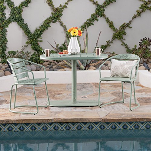 Great Deal Furniture Porto Outdoor 3 Piece Crackle Green Finished Iron Bistro Set
