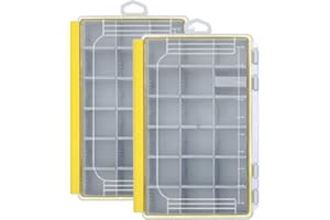 Aventik Waterproof Fishing Tackle Box Organizer with Removable Dividers Sturdy Lure Storage Box and Terminal Tackle Storage 3600/3700 Tackle Trays (Yellow(2), 3600-10.75x7.13x1.8inch)