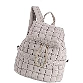 GOKTOW Quilted Backpack for Women, Puffer Gym Bag for Travel Sports Lightweight Drawstring,Khaki