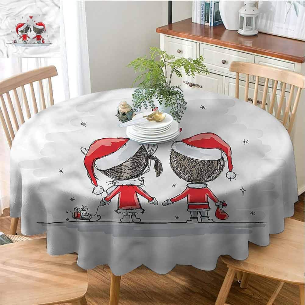 Round TableclothChristmasPolyester Round TableclothKids Santa
