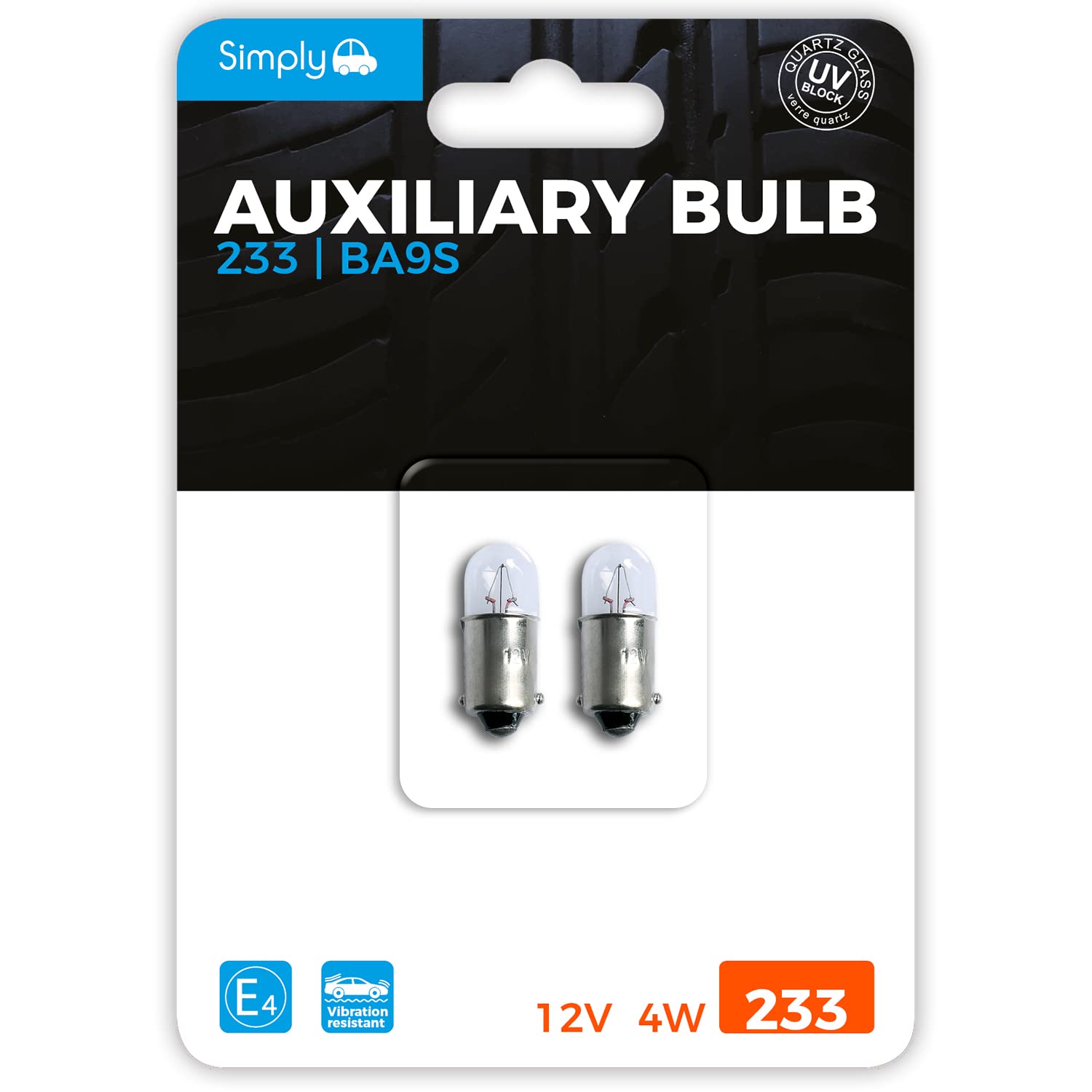 Simply S233BL T4W Auxiliary Bulb Blister, 12V 4W, Base BA9S, High Performance and Maximum Visility, Provide Drivers with more time to React to Changes in Traffic Situations