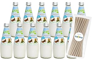 KUII Coconut Milk Drink 9.8 fl oz Glass Bottle 12 Pack + 15 Sugarcane Disposable Straws