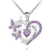 DATOA Sparkling I Love You Chain Heart Shape Pendant Butterfly Necklace Shining Crystal Dainty Jewelry for Women