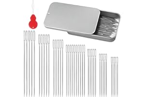 SEIVBLE Big Eye Steel Sewing Needles Kit, 2026 Upgraded Stainless Steel Needles Set for Hand Sewing, 7 Size Leather Embroidery Needle with Threader for Repair Quilting (40)