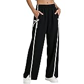 Hongsui Women's Striped Wide Leg Pants Bow Tie Knot Sweatpants Elastic Waist Baggy Track Pants with Pockets