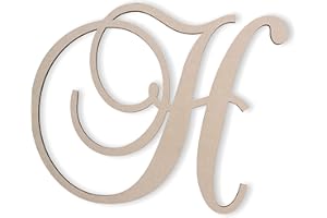 Wooden Letters by Jess and Jessica | Wooden Letters for Wall Decor | Wooden Letters to Decorate Wall | Cursive Wooden Letters | Laser Cut Wood Letters Decor for DIY | 12" Long x 1/4" Thick - Letter H