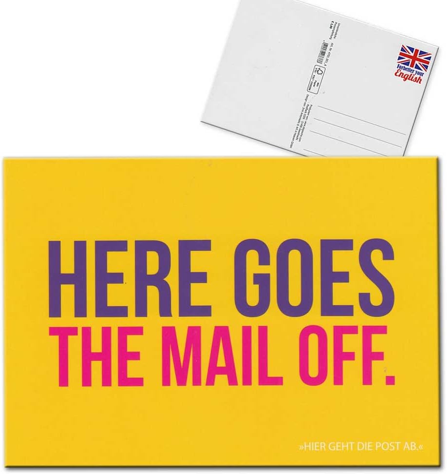 Forbetter Your English Postcard Card Here Goes The Mail Off Hier Geht Die Post Ab Amazon Co Uk Office Products