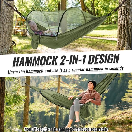 Ultralight Outdoor Hammock with Mosquito Net 300 kg Load Capacity Travel Hammock Camping Breathable Quick-Drying Portable Parachute Nylon Hammock for Backpacking, Hiking, Garden