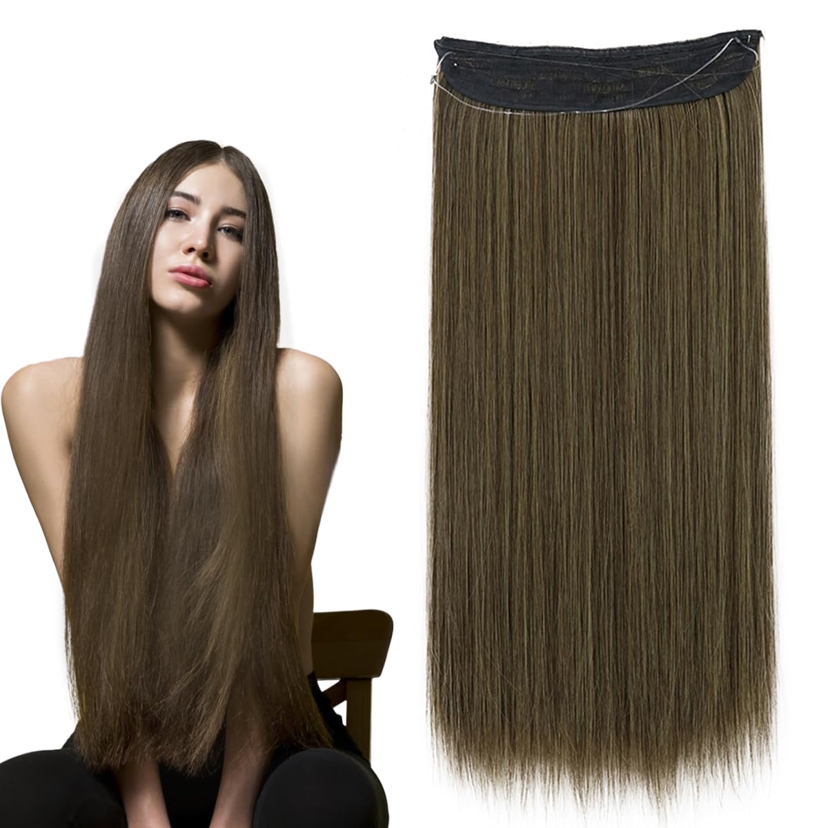 Synthetic Hair Extensions Hair Piece - 22Inch Straight One Piece for Women Linen Adjustable Hairpiece MW189