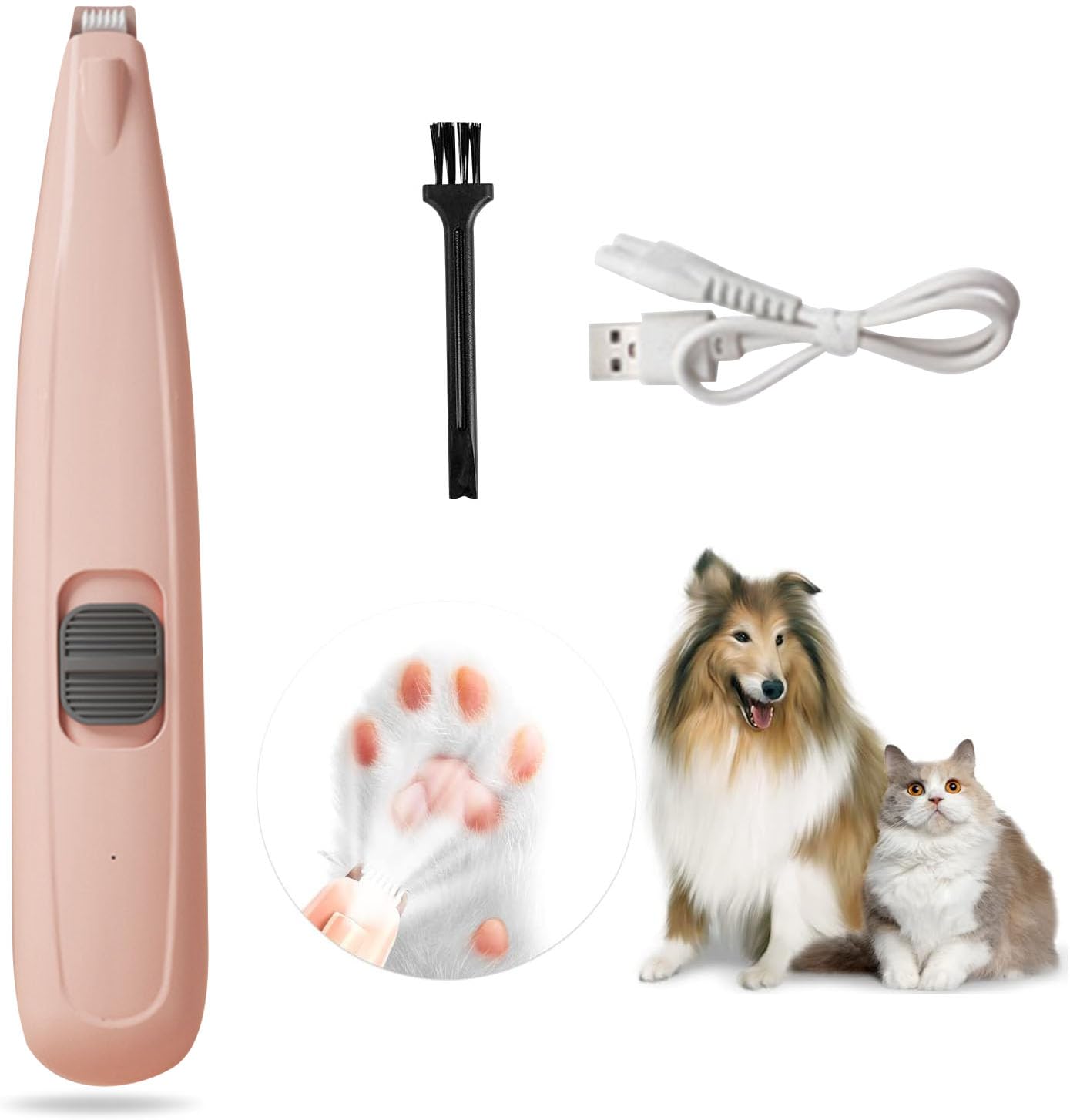 Dog Paw Trimmer, Pet Foot Hair Clipper, USB Rechargable Dog Clippers, 40DB Low Noise Dog Cat Electric Hair Trimmer with LED, for Paws, Eyes, Ears, Face, Rump