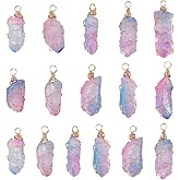 FINGERINSPIRE 16 Pcs 1.6x0.3 Inch Electroplated Quartz Crystal Pendant Blue and Purple Chakra Gemstone Pendant Natural Healing Crystal Pendant Quartz Gemstone Pendant Wire Wrapped Charms for DIY Craft
