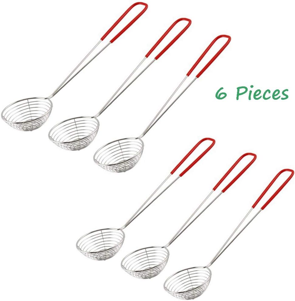 Nuluxi Stainless Steel Colander Sieve Kitchen Tool Stainless Steel Hot Pot Colander Stainless Steel Wire Skimmer Spoon with Handle Suitable for Hot Pot Eating Soup Draining and Pearl Food (6 Pieces)