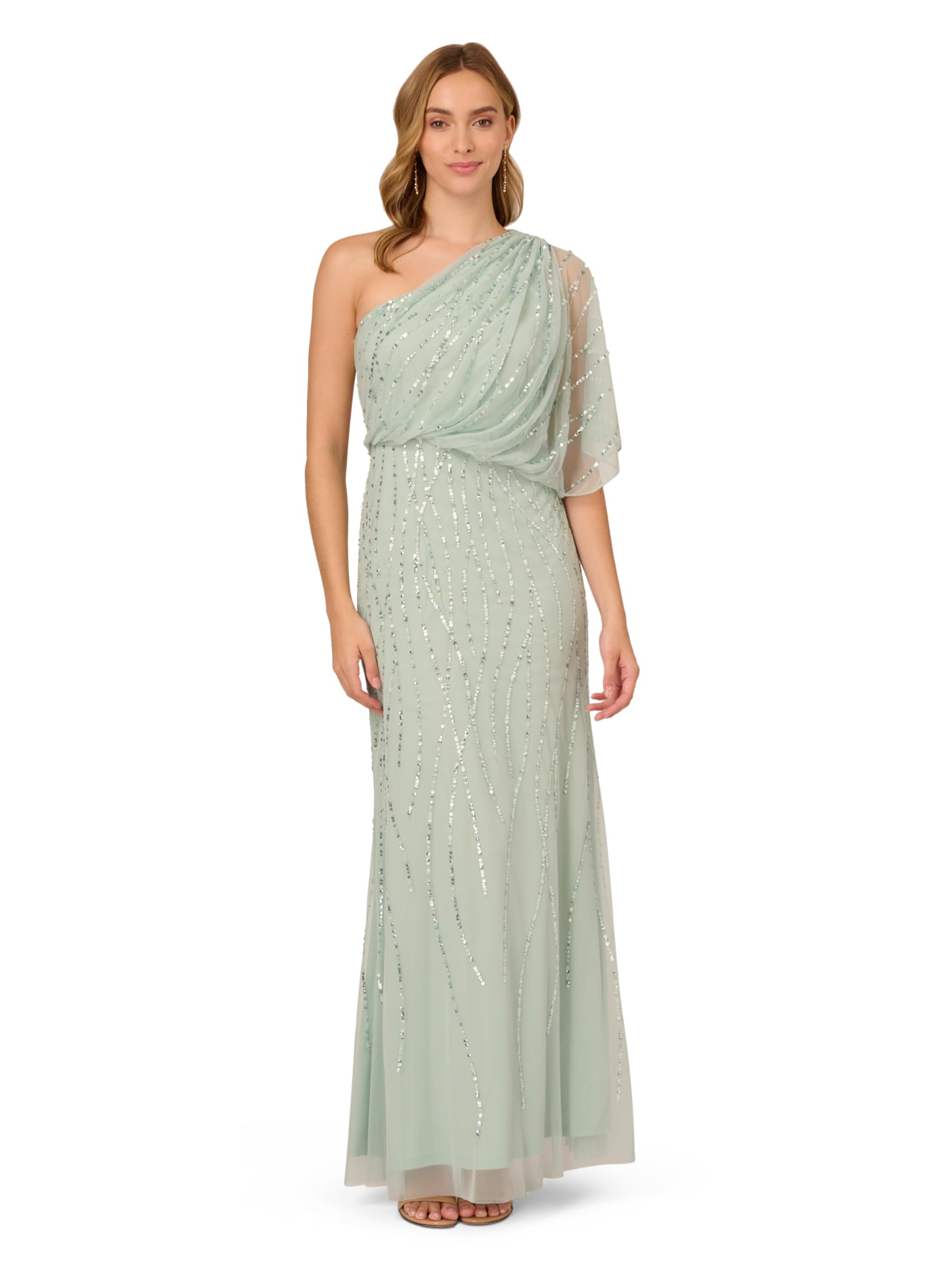 Adrianna Papell Women’s Long Beaded Dresses, ICY Sage, 6