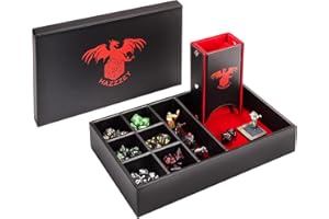 YIXINLOMYY DND Dice Tray and Dice Tower with Storage Box, 4 in 1 D&D Dice Rolling Tray and Tower with Lid, Dungeons Dragons Dice Storage Case Accessories Gift for MTG DM (Red)
