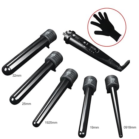 MEYLEE Lockenstab-Set, 5 In 1 Lockenstab Lockenwickler Mit 5 Auswechselbaren Keramikfässern Und Mit Hitzeschutzhandschuh, Sch