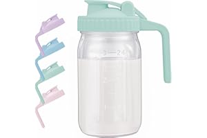 AoeJarry Breast Milk Pitcher with Leak Proof Flip Cap & Pour Spout, 32 oz Wide Mouth Mason Jars for Breast Milk Storage Container, Glass Picther with Lid for Cold Brew Coffee, Sun Tea, Juices, Green