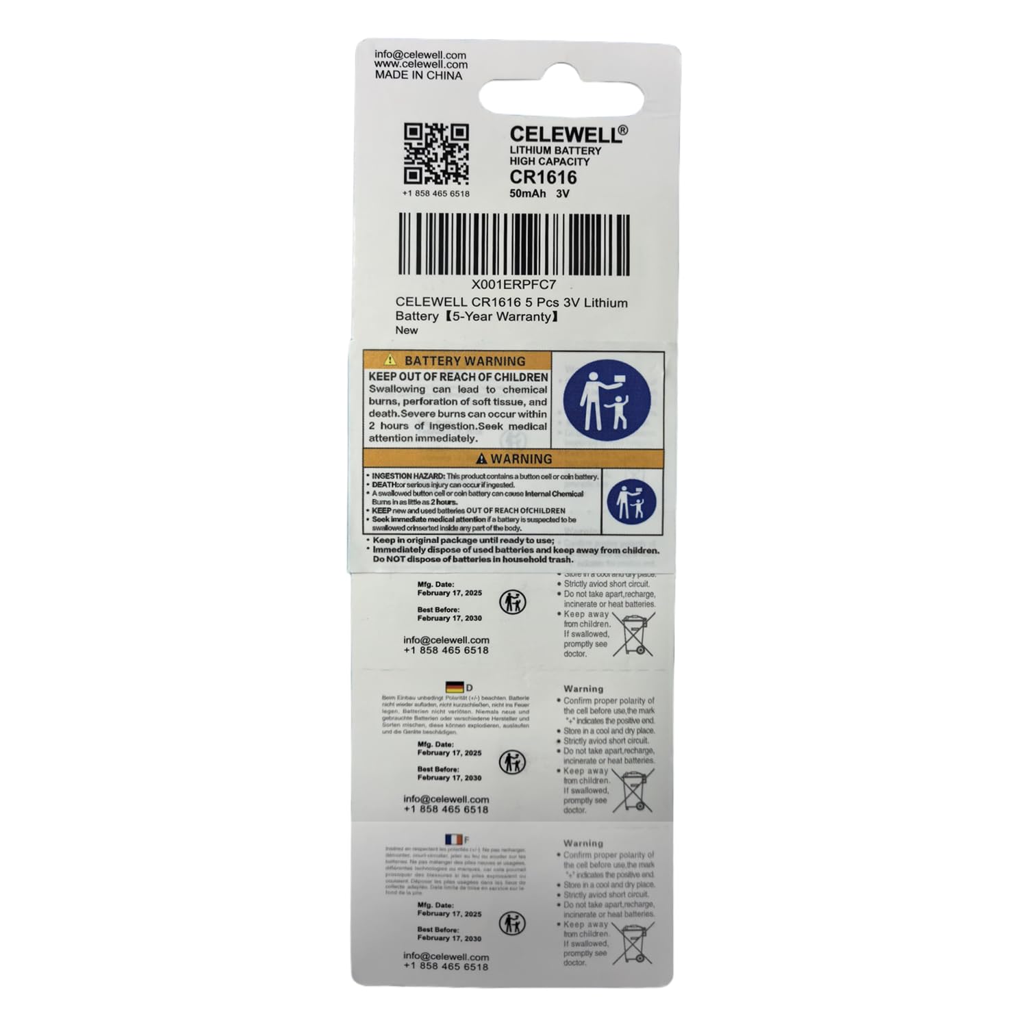 CR1616 5 Pcs 3V Lithium Battery【5-Year Warranty】
