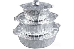 LoveJo 5Pack Round Disposable Aluminum Pots and Pans with Lids - Foil Cooking & Baking Pan Set for Outdoor, Camping, Roasting & Frying, Silver,Large: 8.5 Qrtz, 11.5x4.6"(LxH), Silver