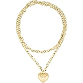 Mikovivi Puffy Heart Necklace for Women, Gold Chunky Necklace Trendy Long Chain Necklace with Heart Pendant Statement Jewelry Gift for Birthday Valentines Anniversary