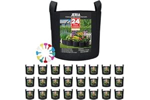 JERIA 24-Pack 10 Gallon Nonwoven Grow Bags, Plant Grow Bags，Heavy Duty Aeration Fabric Pots with Durable Handles, Come with 24 Pcs Plant Labels