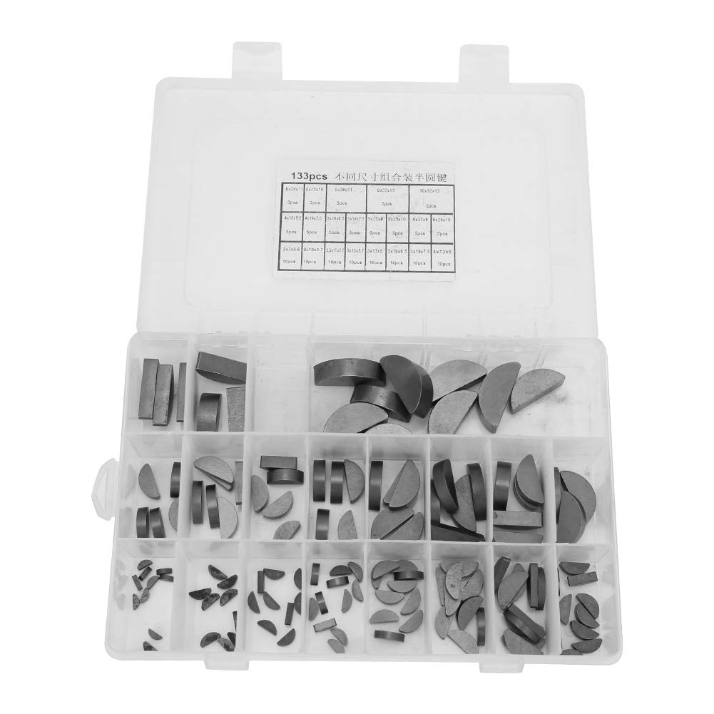 135 Pcs 21 kinds of Woodruff Key Assortment Kit,Half Moon Flywheel Pulley Crank Way Key Hardware Assortment Kit,with box for Multiple Purpose good durability