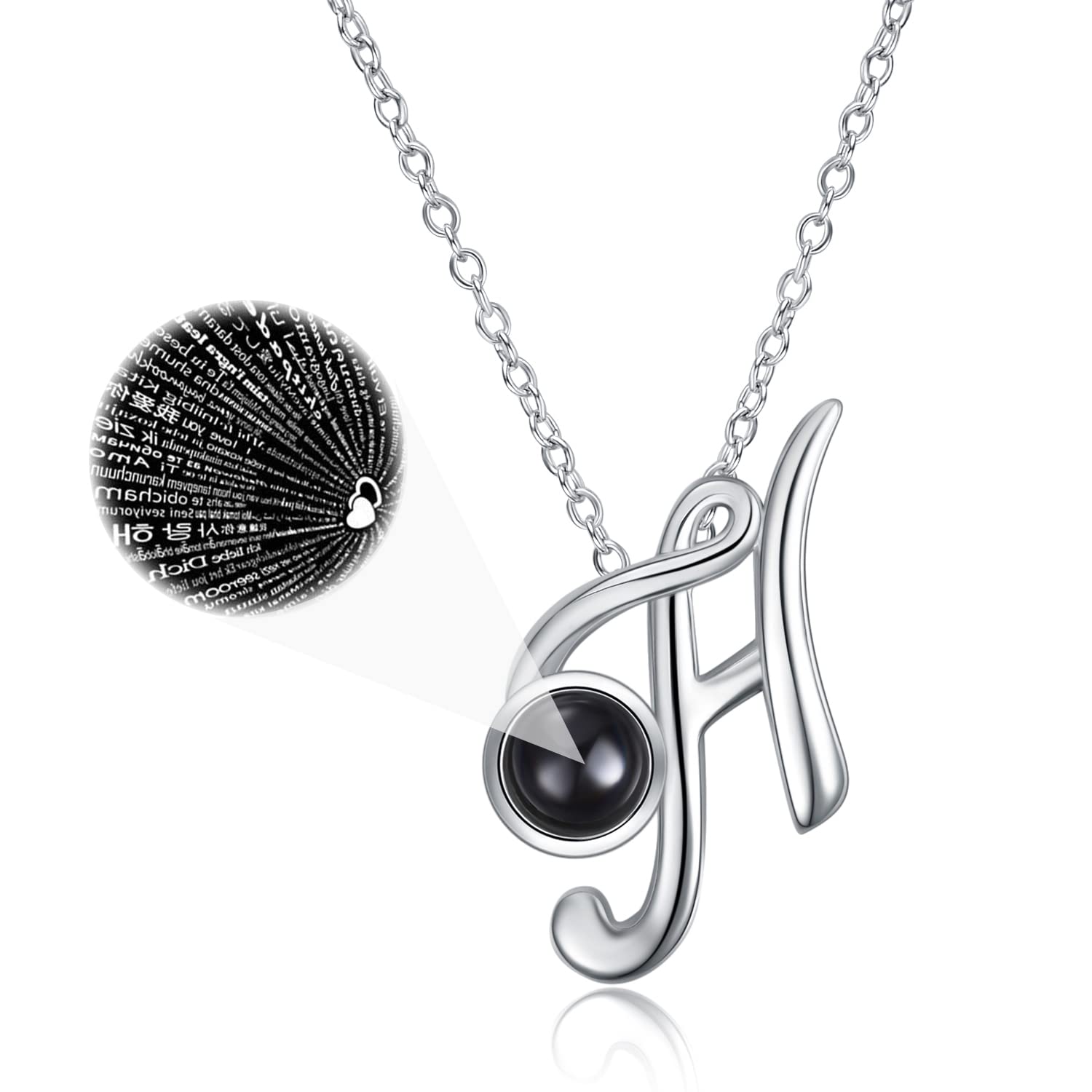 WINNICACA 100 languages I Love You Necklace Initial Letter H Sterling Silver Pendant for Christmas Gifts