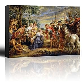 Oil Painting of The Meeting of David and Abigail by Peter Paul Rubens - Baroque Style - Catholic, Christianity - Canvas Art Home Art - 12x18 inches