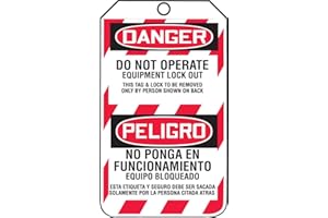 Accuform Lockout Tags, Pack of 25, Bilingual Danger Do Not Operation Equipment Lock Out, US Made OSHA Compliant Tags, Tear & Water Resistant PF-Cardstock, 5.75"x 3.25", TSP105CTP
