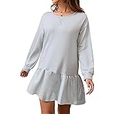 Long Sleeve Sweatshirt Dress for Women Crew Neck Pullover Tops Oversized Sweatshirt Casual Oversized Spring Dress Y05