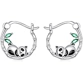 Hancock Panda Hoop Earrings Sterling Silver Bamboo Dangle Drop Earrings Cute Panda Jewelry Gifts for Women